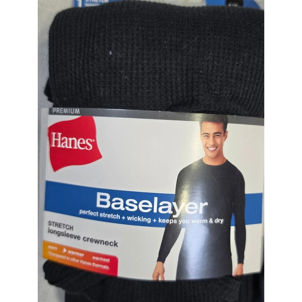 Hanes Premium Baselayer Men XL Long Sleeve Crewneck Lot Black Navy 9THWC1 9THTC1